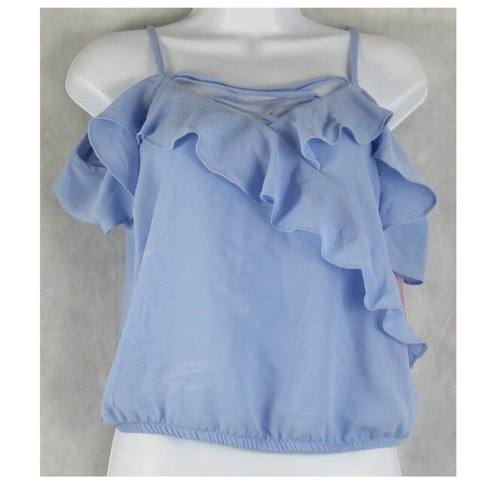 Crave Fame Juniors Ruffled Off-The-Shoulder Top, Light Blue, Small